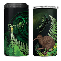 Kiwi New Zealand Personalised 4 in 1 Can Cooler Tumbler Aotearoa Map Silver Fern Koru Pattern