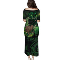 Kiwi New Zealand Personalised Family Matching Puletasi and Hawaiian Shirt Aotearoa Map Silver Fern Koru Pattern LT22 - Polynesian Pride