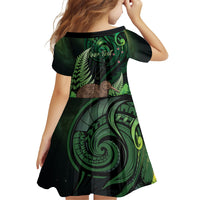Kiwi New Zealand Personalised Family Matching Short Sleeve Bodycon Dress and Hawaiian Shirt Aotearoa Map Silver Fern Koru Pattern LT22 - Polynesian Pride
