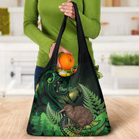 Kiwi New Zealand Personalised Grocery Bag Aotearoa Map Silver Fern Koru Pattern