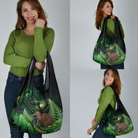 Kiwi New Zealand Personalised Grocery Bag Aotearoa Map Silver Fern Koru Pattern