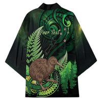 Kiwi New Zealand Personalised Kimono Aotearoa Map Silver Fern Koru Pattern