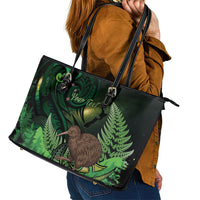 Kiwi New Zealand Personalised Leather Tote Bag Aotearoa Map Silver Fern Koru Pattern