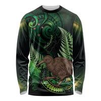 Kiwi New Zealand Personalised Long Sleeve Shirt Aotearoa Map Silver Fern Koru Pattern