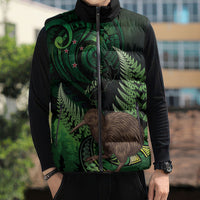 Kiwi New Zealand Personalised Sleeveless Puffer Jacket Aotearoa Map Silver Fern Koru Pattern