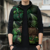 Kiwi New Zealand Personalised Sleeveless Puffer Jacket Aotearoa Map Silver Fern Koru Pattern