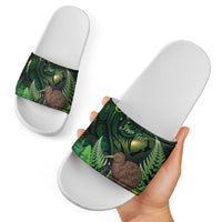 Kiwi New Zealand Personalised Slide Sandals Aotearoa Map Silver Fern Koru Pattern