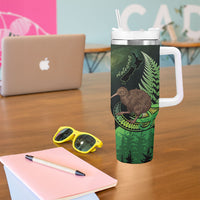 Kiwi New Zealand Personalised Tumbler With Handle Aotearoa Map Silver Fern Koru Pattern
