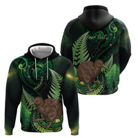 Kiwi New Zealand Personalised Zip Hoodie Aotearoa Map Silver Fern Koru Pattern