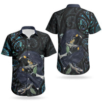New Zealand Huia Bird Couples Matching Off The Shoulder Long Sleeve Dress and Hawaiian Shirt Paua Shell Maori Pattern LT22 - Polynesian Pride