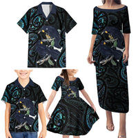 New Zealand Huia Bird Family Matching Puletasi and Hawaiian Shirt Paua Shell Maori Pattern LT22 - Polynesian Pride