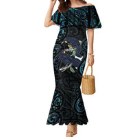 New Zealand Huia Bird Mermaid Dress Paua Shell Maori Pattern LT22 Women Black - Polynesian Pride