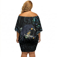 New Zealand Huia Bird Off Shoulder Short Dress Paua Shell Maori Pattern LT22 - Polynesian Pride