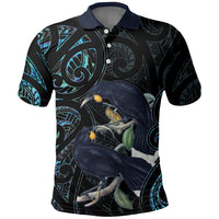 New Zealand Huia Bird Polo Shirt Paua Shell Maori Pattern LT22 Black - Polynesian Pride