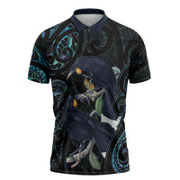 New Zealand Huia Bird Zipper Polo Shirt Paua Shell Maori Pattern LT22 Black - Polynesian Pride