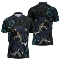 New Zealand Huia Bird Zipper Polo Shirt Paua Shell Maori Pattern LT22 - Polynesian Pride