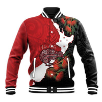 Kiwi New Zealand Personalised Baseball Jacket NZ Map Pohutukawa Fern Maori Pattern