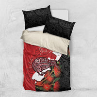 Kiwi New Zealand Personalised Bedding Set NZ Map Pohutukawa Fern Maori Pattern LT22 US Twin 172cm x 218cm Red - Polynesian Pride