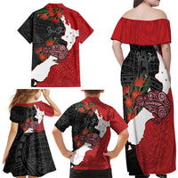 Kiwi New Zealand Personalised Family Matching Off Shoulder Maxi Dress and Hawaiian Shirt NZ Map Pohutukawa Fern Maori Pattern LT22 - Polynesian Pride