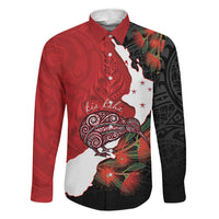 Kiwi New Zealand Personalised Family Matching Short Sleeve Bodycon Dress and Hawaiian Shirt NZ Map Pohutukawa Fern Maori Pattern LT22 Dad's Shirt - Long Sleeve Red - Polynesian Pride