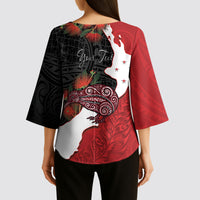 Kiwi New Zealand Personalised Kimono Sleeve Blouse NZ Map Pohutukawa Fern Maori Pattern