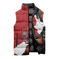 Kiwi New Zealand Personalised Sleeveless Puffer Jacket NZ Map Pohutukawa Fern Maori Pattern