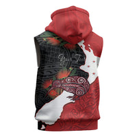 Kiwi New Zealand Personalised Sleeveless Zip Hoodie NZ Map Pohutukawa Fern Maori Pattern