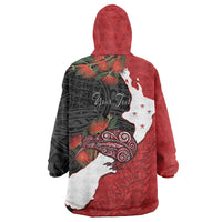 Kiwi New Zealand Personalised Wearable Blanket Hoodie NZ Map Pohutukawa Fern Maori Pattern