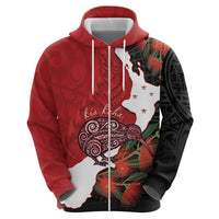 Kiwi New Zealand Personalised Zip Hoodie NZ Map Pohutukawa Fern Maori Pattern