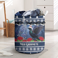 New Zealand Tui Bird Christmas Laundry Basket Pohutukawa Xmas Tree Meri Kirihimete