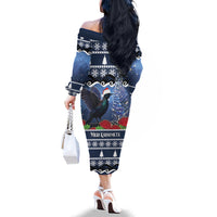 New Zealand Tui Bird Christmas Family Matching Off The Shoulder Long Sleeve Dress and Hawaiian Shirt Pohutukawa Xmas Tree Meri Kirihimete LT22 - Polynesian Pride