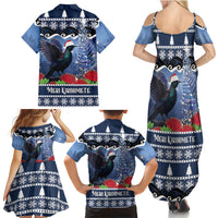 New Zealand Tui Bird Christmas Family Matching Summer Maxi Dress and Hawaiian Shirt Pohutukawa Xmas Tree Meri Kirihimete LT22 - Polynesian Pride