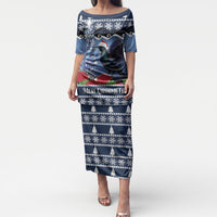 New Zealand Tui Bird Christmas Puletasi Pohutukawa Xmas Tree Meri Kirihimete LT22 Long Dress Blue - Polynesian Pride