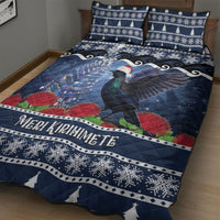 New Zealand Tui Bird Christmas Quilt Bed Set Pohutukawa Xmas Tree Meri Kirihimete