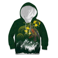 Kea Bird Kowhai New Zealand Kid Hoodie Mountain Landscape Maori Art