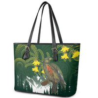 Kea Bird Kowhai New Zealand Leather Tote Bag Mountain Landscape Maori Art