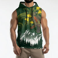 Kea Bird Kowhai New Zealand Sleeveless Hoodie Mountain Landscape Maori Art