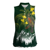Kea Bird Kowhai New Zealand Women Sleeveless Polo Shirt Mountain Landscape Maori Art LT22 Female Green - Polynesian Pride
