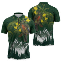 Kea Bird Kowhai New Zealand Zipper Polo Shirt Mountain Landscape Maori Art LT22 - Polynesian Pride