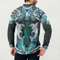 New Zealand Kotiate Weapon Button Sweatshirt Aotearoa Mango Paua Shell Maori Pattern LT22 - Polynesian Pride
