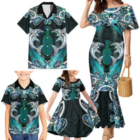 New Zealand Kotiate Weapon Family Matching Mermaid Dress and Hawaiian Shirt Aotearoa Mango Paua Shell Maori Pattern LT22 - Polynesian Pride