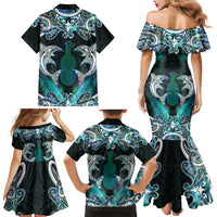 New Zealand Kotiate Weapon Family Matching Mermaid Dress and Hawaiian Shirt Aotearoa Mango Paua Shell Maori Pattern LT22 Mom's Dress Blue - Polynesian Pride