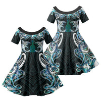 New Zealand Kotiate Weapon Family Matching Mermaid Dress and Hawaiian Shirt Aotearoa Mango Paua Shell Maori Pattern LT22 Daughter's Dress Blue - Polynesian Pride