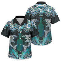 New Zealand Kotiate Weapon Family Matching Off Shoulder Short Dress and Hawaiian Shirt Aotearoa Mango Paua Shell Maori Pattern LT22 Son's Shirt Blue - Polynesian Pride