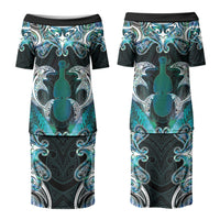New Zealand Kotiate Weapon Family Matching Puletasi and Hawaiian Shirt Aotearoa Mango Paua Shell Maori Pattern LT22 Mom's Dress Blue - Polynesian Pride