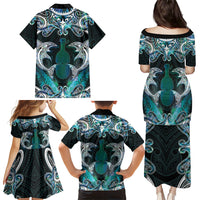 New Zealand Kotiate Weapon Family Matching Puletasi and Hawaiian Shirt Aotearoa Mango Paua Shell Maori Pattern