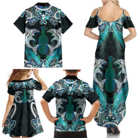New Zealand Kotiate Weapon Family Matching Summer Maxi Dress and Hawaiian Shirt Aotearoa Mango Paua Shell Maori Pattern LT22 Mom's Dress Blue - Polynesian Pride