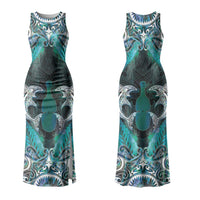 New Zealand Kotiate Weapon Family Matching Tank Maxi Dress and Hawaiian Shirt Aotearoa Mango Paua Shell Maori Pattern LT22 Mom's Dress Blue - Polynesian Pride