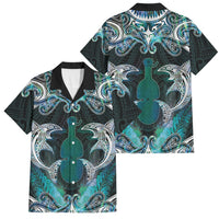 New Zealand Kotiate Weapon Family Matching Tank Maxi Dress and Hawaiian Shirt Aotearoa Mango Paua Shell Maori Pattern LT22 Dad's Shirt - Short Sleeve Blue - Polynesian Pride