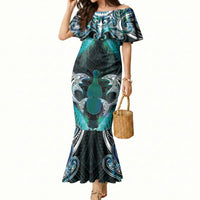 New Zealand Kotiate Weapon Mermaid Dress Aotearoa Mango Paua Shell Maori Pattern LT22 Women Blue - Polynesian Pride